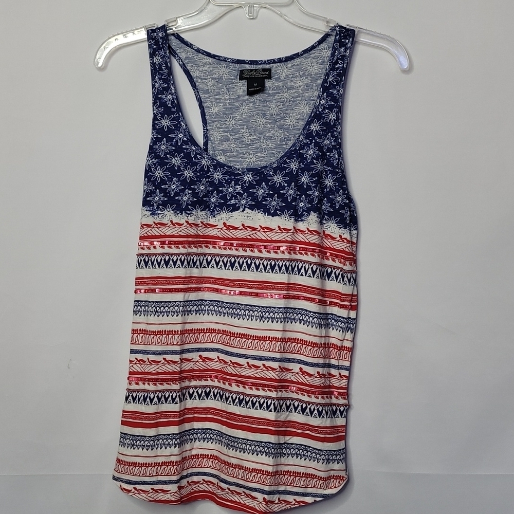 Lucky Brand sequin embellished racer back tank top 4th of July top sz Medium